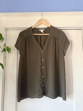 H&M Olive Green Button Down Top - Size 12